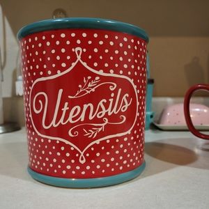 Pioneer Woman Red and White Polka Dot Utensil Crock